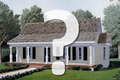 an all american home with a large question mark over it